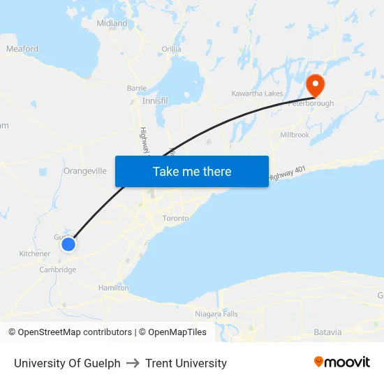 University Of Guelph to Trent University map