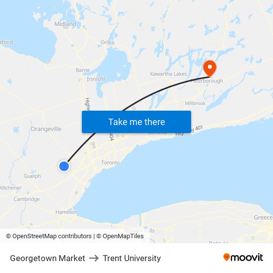 Georgetown Market to Trent University map