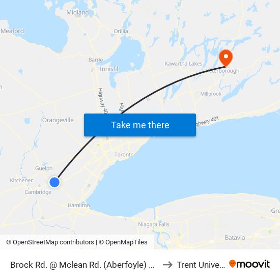 Brock Rd. @ Mclean Rd. (Aberfoyle) Park & Ride to Trent University map