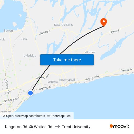 Kingston Rd. @ Whites Rd. to Trent University map