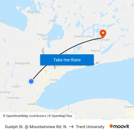 Guelph St. @ Mountainview Rd. N. to Trent University map