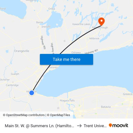 Main St. W. @ Summers Ln. (Hamilton City Hall) to Trent University map