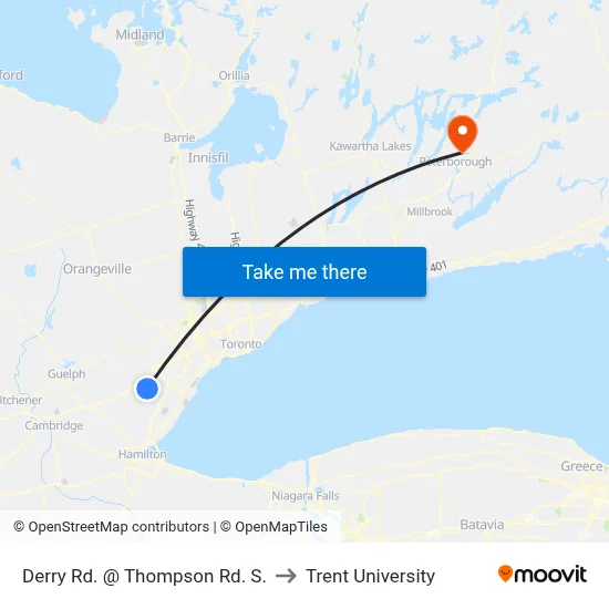 Derry Rd. @ Thompson Rd. S. to Trent University map