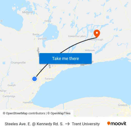 Steeles Ave. E. @ Kennedy Rd. S. to Trent University map