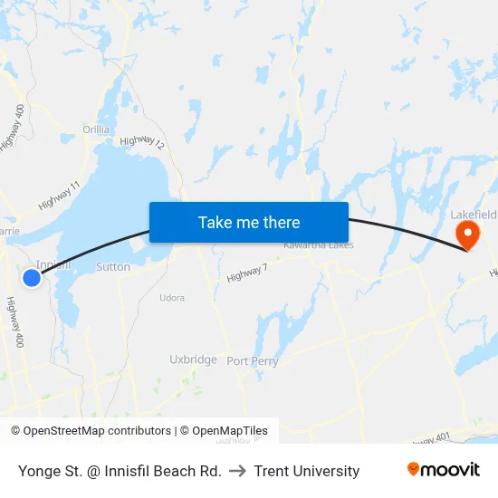 Yonge St. @ Innisfil Beach Rd. to Trent University map