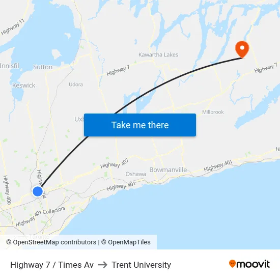 Highway 7 / Times Av to Trent University map
