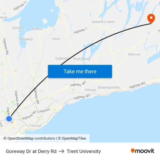 Goreway Dr at Derry Rd to Trent University map