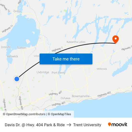 Davis Dr. @ Hwy. 404 Park & Ride to Trent University map