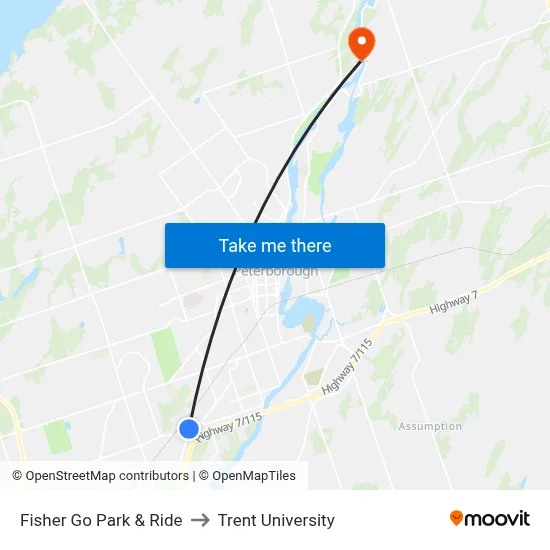 Fisher Go Park & Ride to Trent University map