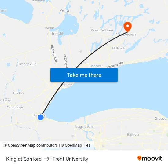 King at Sanford to Trent University map