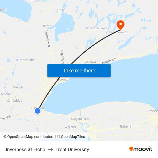 Inverness at Elcho to Trent University map