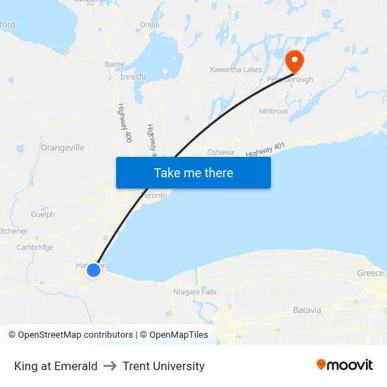 King at Emerald to Trent University map