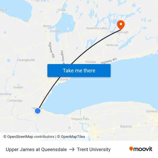 Upper James at Queensdale to Trent University map