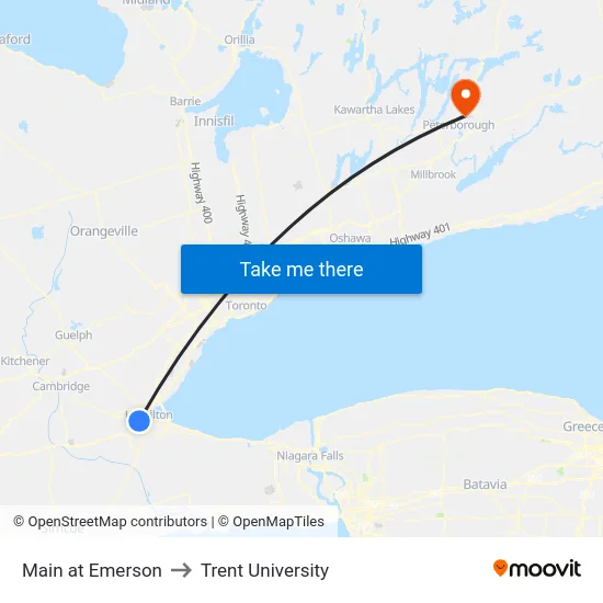 Main at Emerson to Trent University map