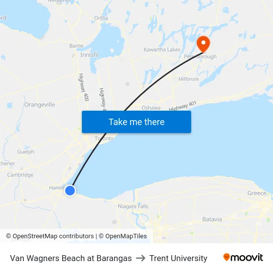 Van Wagners Beach at Barangas to Trent University map