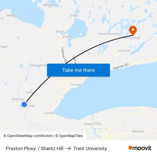 Preston Pkwy. / Shantz Hill to Trent University map