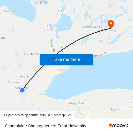 Champlain / Christopher to Trent University map