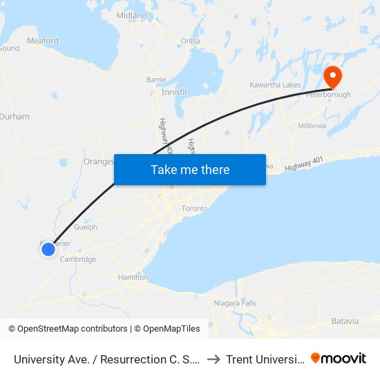 University Ave. / Resurrection C. S. S. to Trent University map