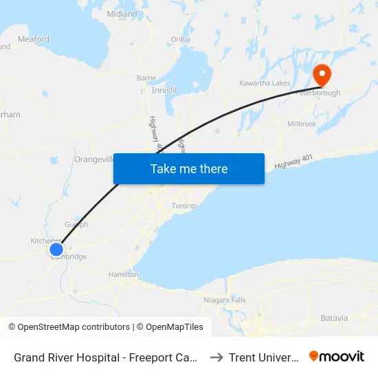 Grand River Hospital - Freeport Campus to Trent University map