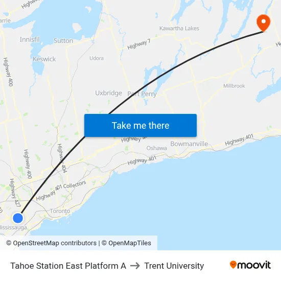 Tahoe Station East Platform A to Trent University map