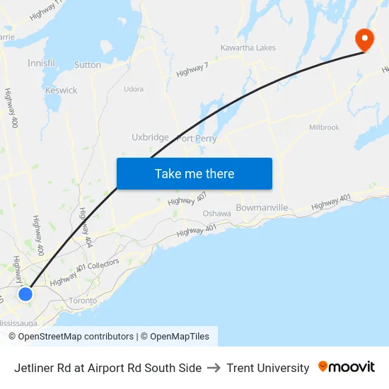 Jetliner Rd at Airport Rd South Side to Trent University map