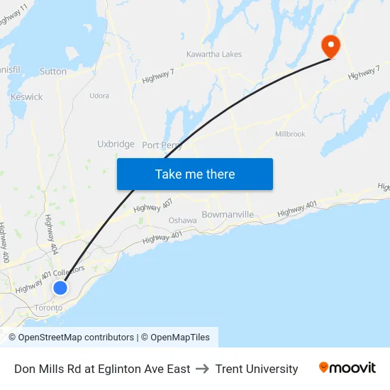 Don Mills Rd at Eglinton Ave East to Trent University map