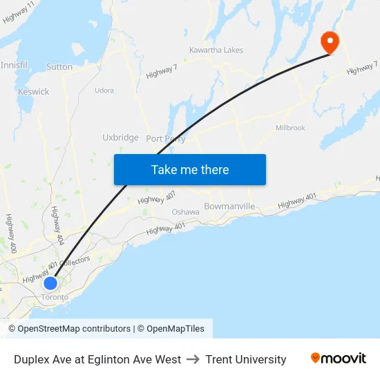 Duplex Ave at Eglinton Ave West to Trent University map