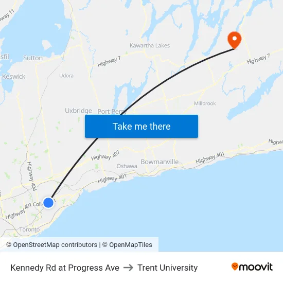 Kennedy Rd at Progress Ave to Trent University map