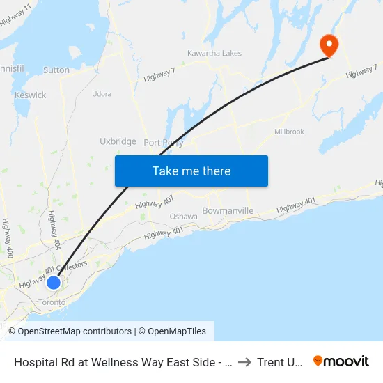 Hospital Rd at Wellness Way East Side - Sunnybrook Main Entrance to Trent University map