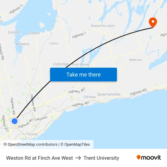 Weston Rd at Finch Ave West to Trent University map