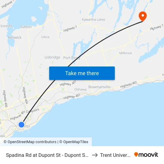 Spadina Rd at Dupont St - Dupont Station to Trent University map