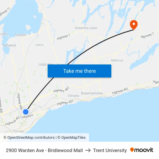 2900 Warden Ave - Bridlewood Mall to Trent University map