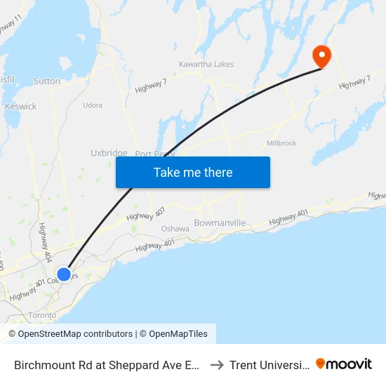 Birchmount Rd at Sheppard Ave East to Trent University map