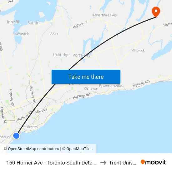 160 Horner Ave - Toronto South Detention Centre to Trent University map