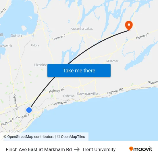 Finch Ave East at Markham Rd to Trent University map