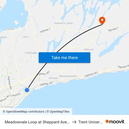 Meadowvale Loop at Sheppard Ave East to Trent University map