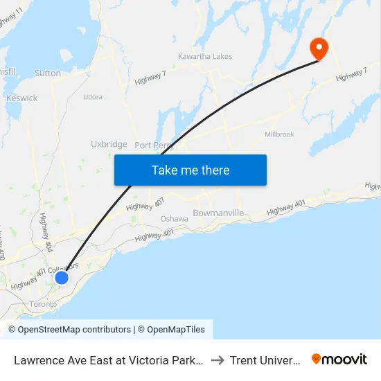 Lawrence Ave East at Victoria Park Ave to Trent University map