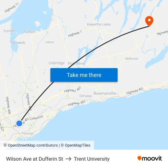 Wilson Ave at Dufferin St to Trent University map