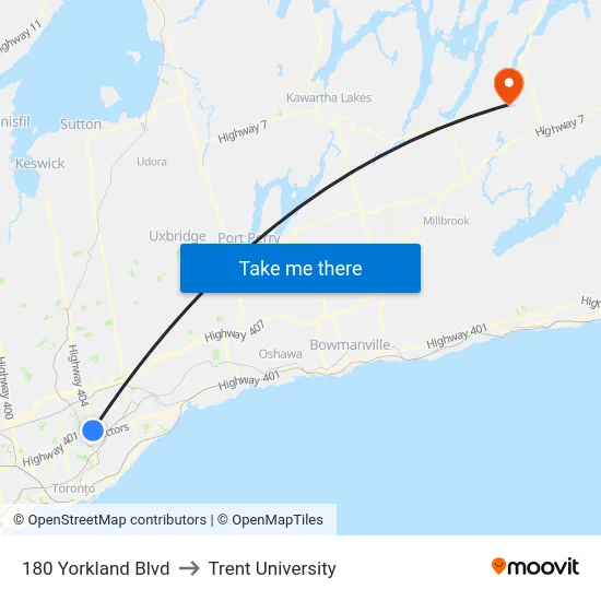 180 Yorkland Blvd to Trent University map