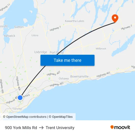 900 York Mills Rd to Trent University map