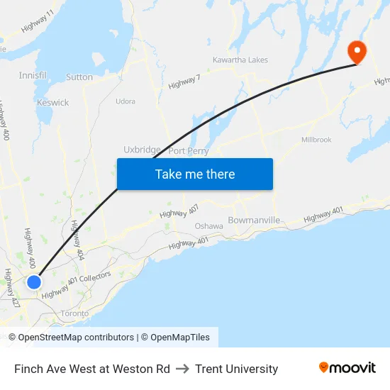 Finch Ave West at Weston Rd to Trent University map