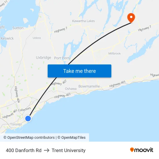 400 Danforth Rd to Trent University map