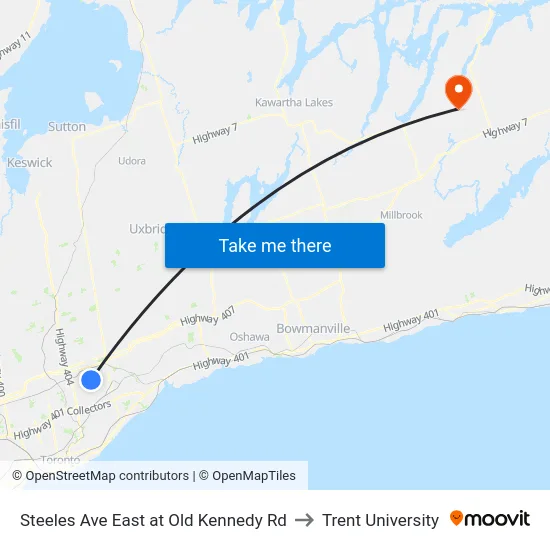 Steeles Ave East at Old Kennedy Rd to Trent University map