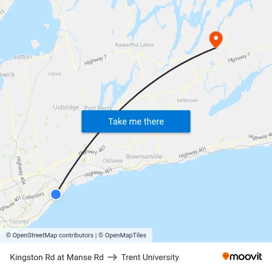 Kingston Rd at Manse Rd to Trent University map
