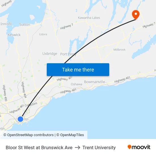 Bloor St West at Brunswick Ave to Trent University map