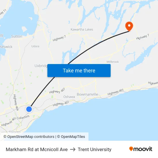 Markham Rd at Mcnicoll Ave to Trent University map