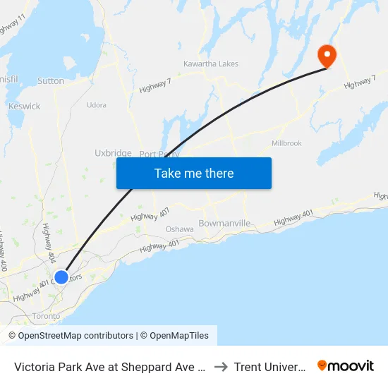Victoria Park Ave at Sheppard Ave East to Trent University map