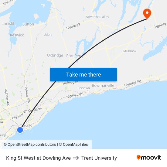 King St West at Dowling Ave to Trent University map