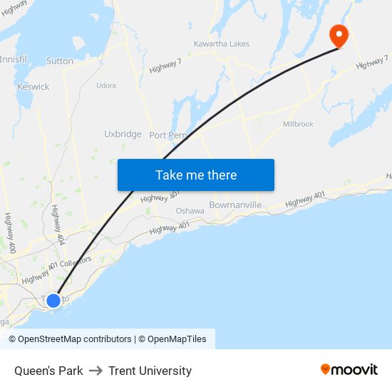 Queen's Park to Trent University map