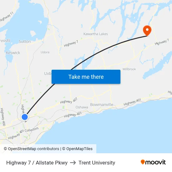 Highway 7 / Allstate Pkwy to Trent University map